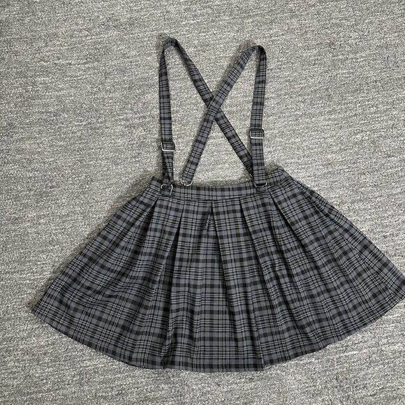 Hot Topic Skirt Women Small Gray Plaid Grunge Punk Academia Suspenders School - Picture 2 of 9